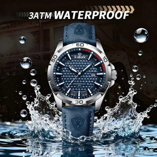Montre chronographe à quartz sport, cadran en verre, bracelet en cuir véritable