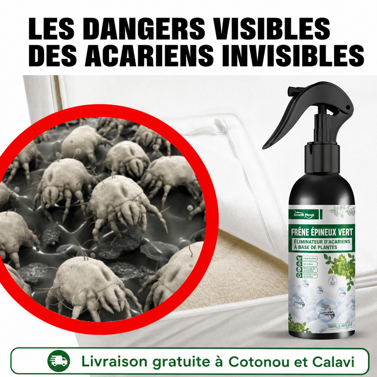 Spray Nettoyant Acariens de Maison (Couverture,Oreiller,...)🇧🇯