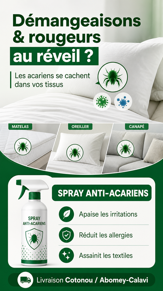 Spray Nettoyant Acariens de Maison (Couverture,Oreiller,...)🇧🇯